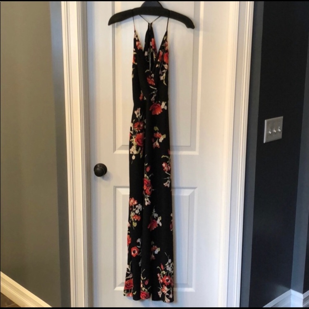 Lush Black Floral Maxi Dress M